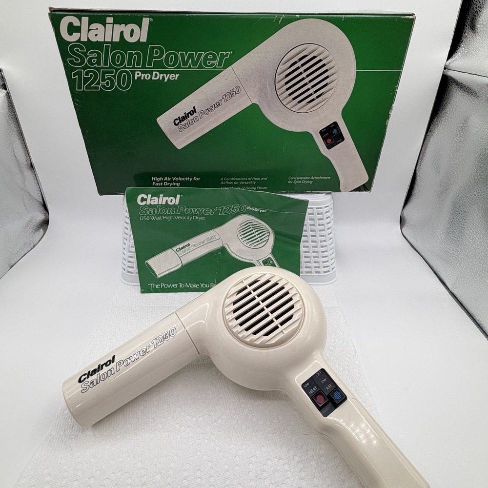 Vintage Clairol 1250 Salon Power Hair Dryer Manual Dual Setting Tested Working